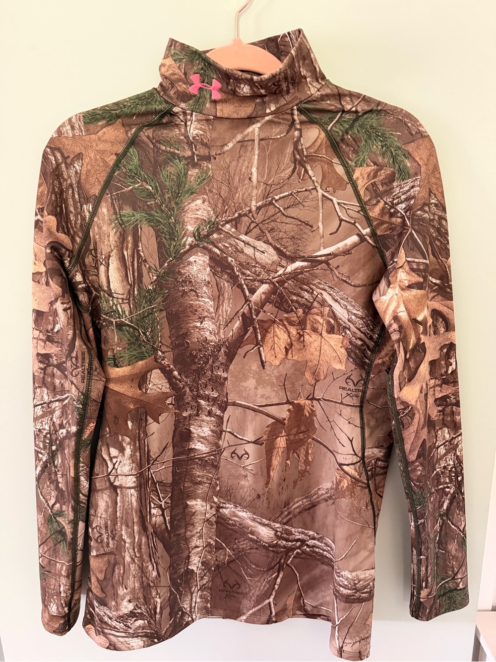 Under Armour Realtree Camo Long Sleeve Scent Control Cold Gear with Pink Logo